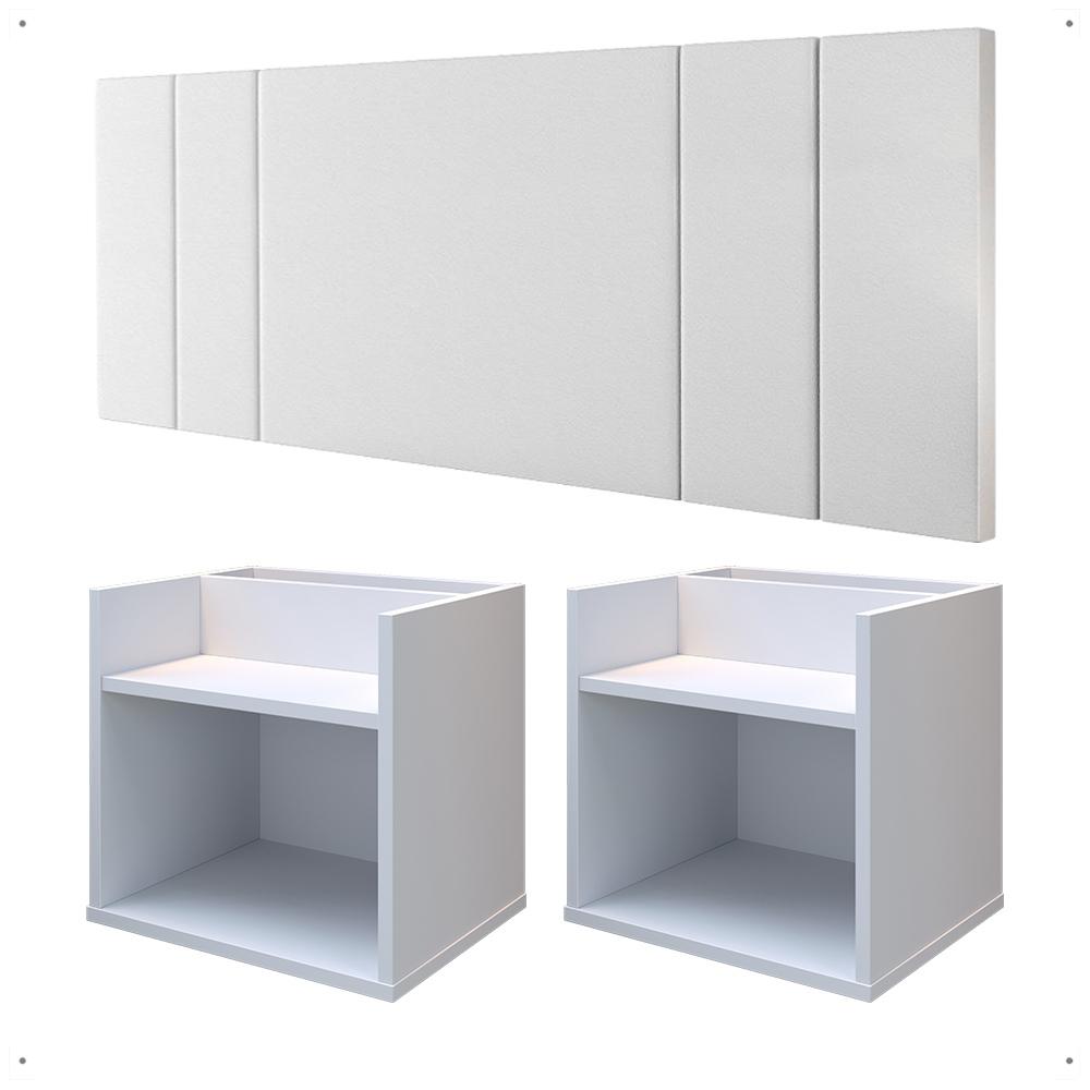 Kit 2 Mesinhas Suspensa Prateleira Nicho Madri Retrô Cabeceira Estofada Módulo Cama Box Casal Luana Queen 1,60 Branco