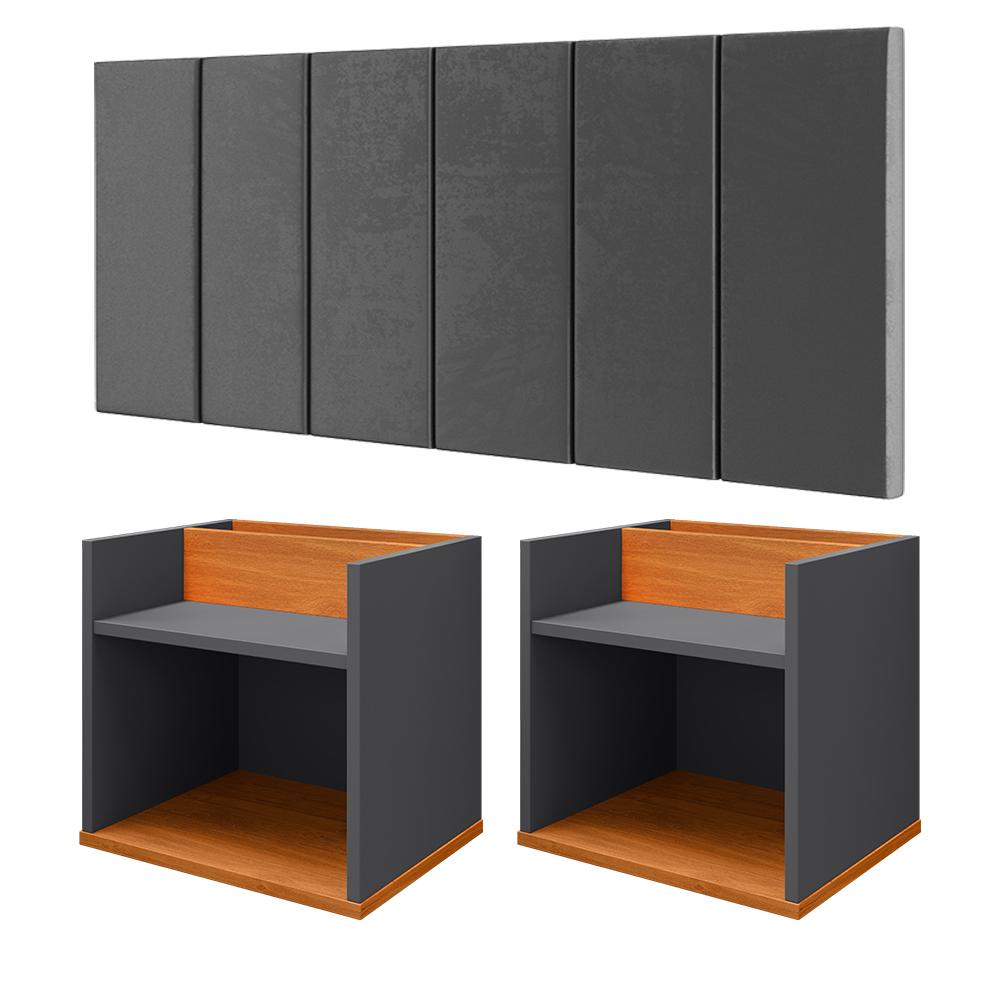 Kit 2 Mesinhas Suspensas Madri Nicho Divisória Porta Celular Cinza/Cinamomo Cabeceira Cama Box Queen Size Julia 1.60 Cinza Suede - Lojas RPM