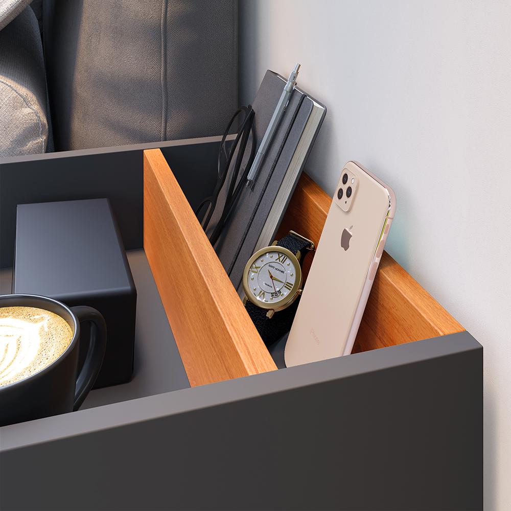 Kit 2 Mesinhas Suspensas Madri Nicho Divisória Porta Celular Cinza/Cinamomo Cabeceira Cama Box Queen Size Julia 1.60 Preto Suede - Lojas RPM