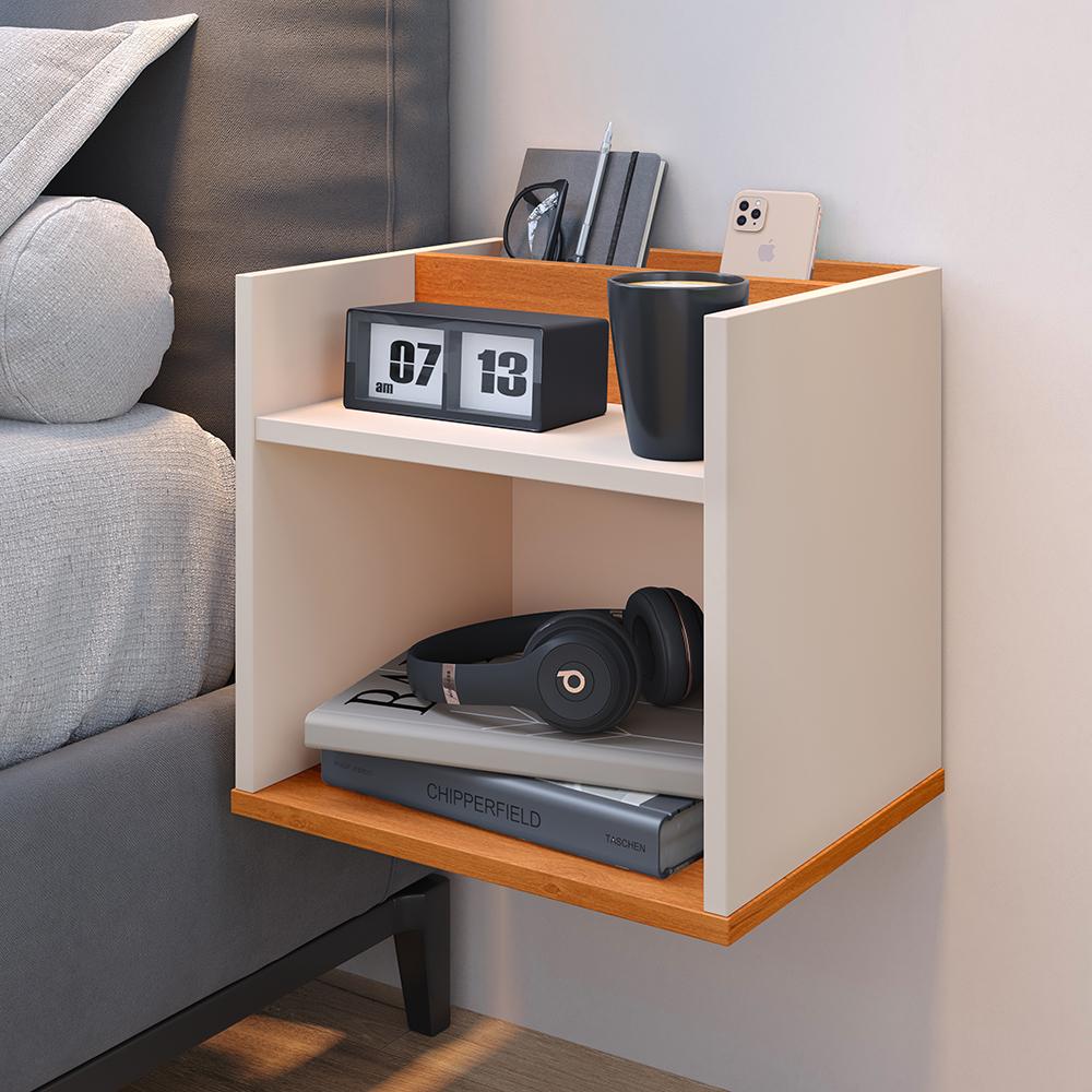 Kit 2 Mesinhas Suspensas Madri Nicho Divisória Porta Celular Off White/Cinamomo Cabeceira Cama Box Queen Size Julia 1.60 Areia Suede - Lojas RPM