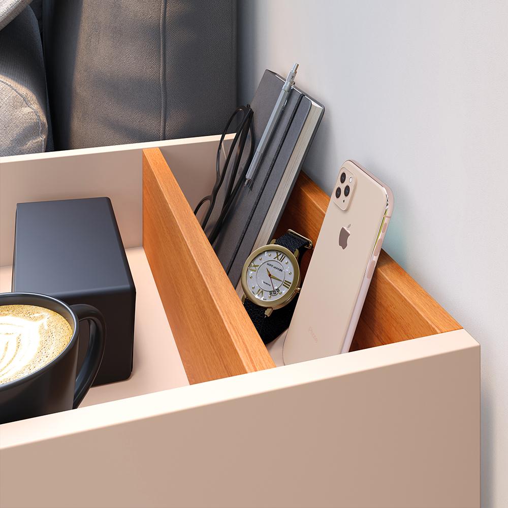 Kit 2 Mesinhas Suspensas Madri Nicho Divisória Porta Celular Off White/Cinamomo Cabeceira Cama Box Queen Size Julia 1.60 Bege Suede - Lojas RPM