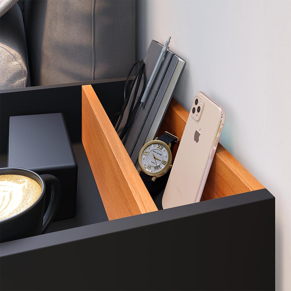 Kit 2 Mesinhas Suspensas Madri Nicho Divisória Porta Celular Preto/Cinamomo Cabeceira Cama Box Queen Size Julia 1.60 Preto Suede - Lojas RPM