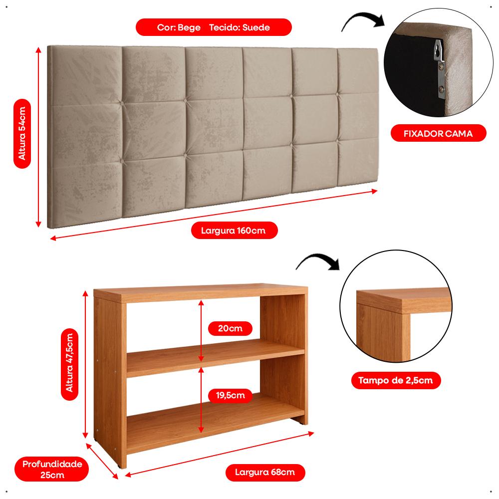 Kit 2 Sapateiras Recamier Quarto Cinamomo Cabeceira Suspensa Cama Box Queen Size 1,60 Almofadada Bege Suede - Lojas RPM