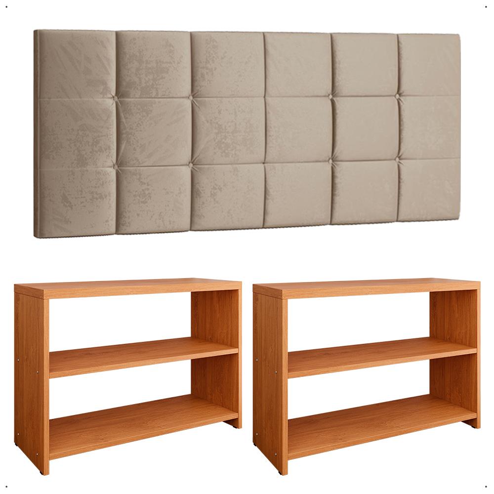 Kit 2 Sapateiras Recamier Quarto Cinamomo Cabeceira Suspensa Cama Box Queen Size 1,60 Almofadada Bege Suede - Lojas RPM