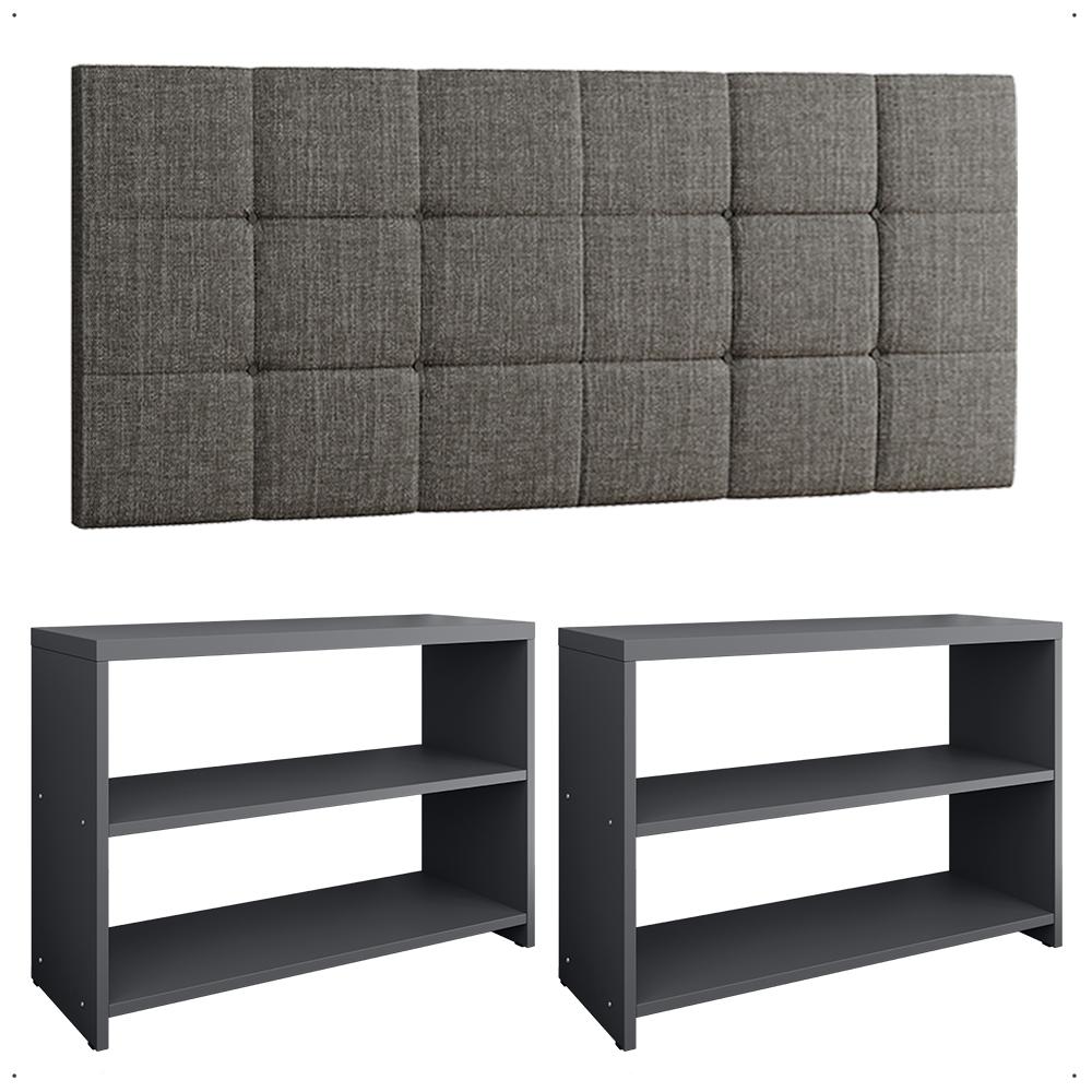 Kit 2 Sapateiras Recamier Quarto Cinza Cabeceira Suspensa Cama Box Queen Size 1,60 Almofadada Linho- Lojas RPM