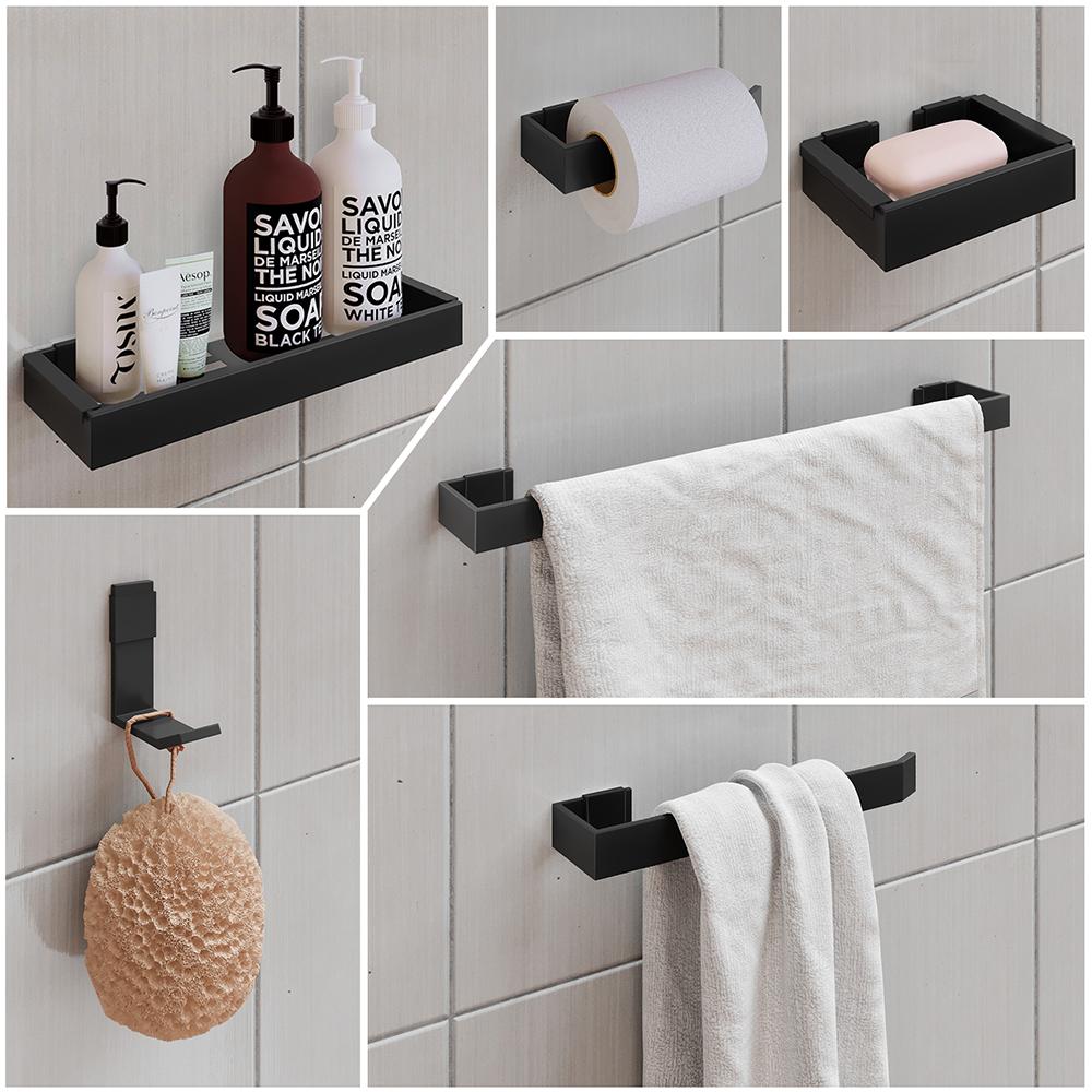 Kit Acessórios Banheiro Completo 6 Peças Inox Lavabo Premium - Preto - Lojas RPM