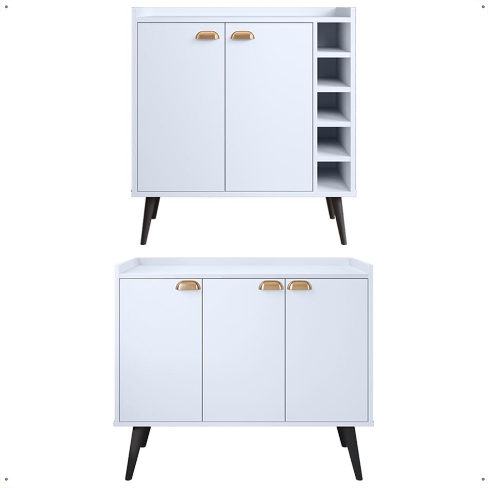Kit Aparador Truzzi 3 Portas Cantinho Café Buffet Madero Adega Barzinho Retrô Decoração Sala Branco - Lojas RPM