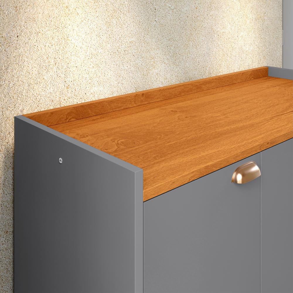 Kit Aparador Truzzi 3 Portas Cantinho Café Buffet Madero Adega Barzinho Retrô Decoração Sala Cinza/Cinamomo - Lojas RPM