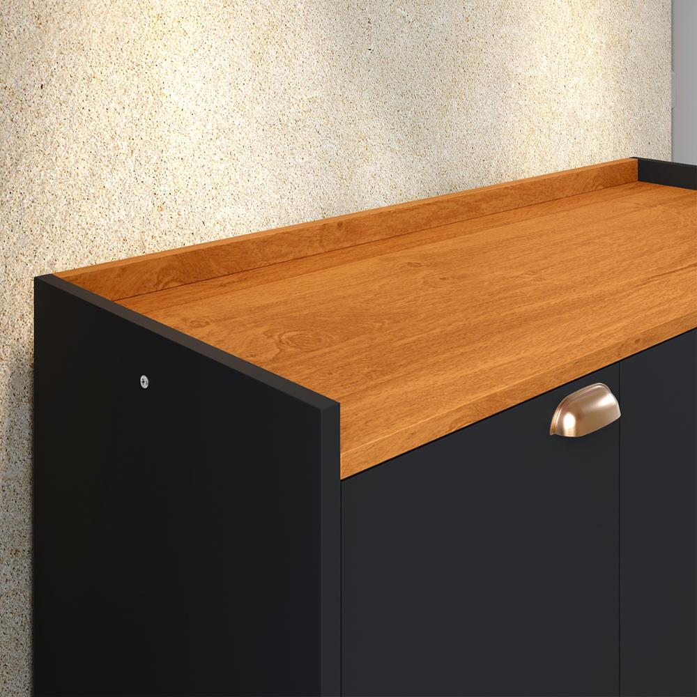 Kit Aparador Truzzi 3 Portas Cantinho Café Buffet Madero Adega Barzinho Retrô Decoração Sala Preto/Cinamomo - Lojas RPM