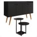 Kit Casa Aparador Buffet Dallas Cantinho Café Mesa Apoio Lateral Luiza Pés Ferro Decoração Sala Estar Preto - Lojas RPM