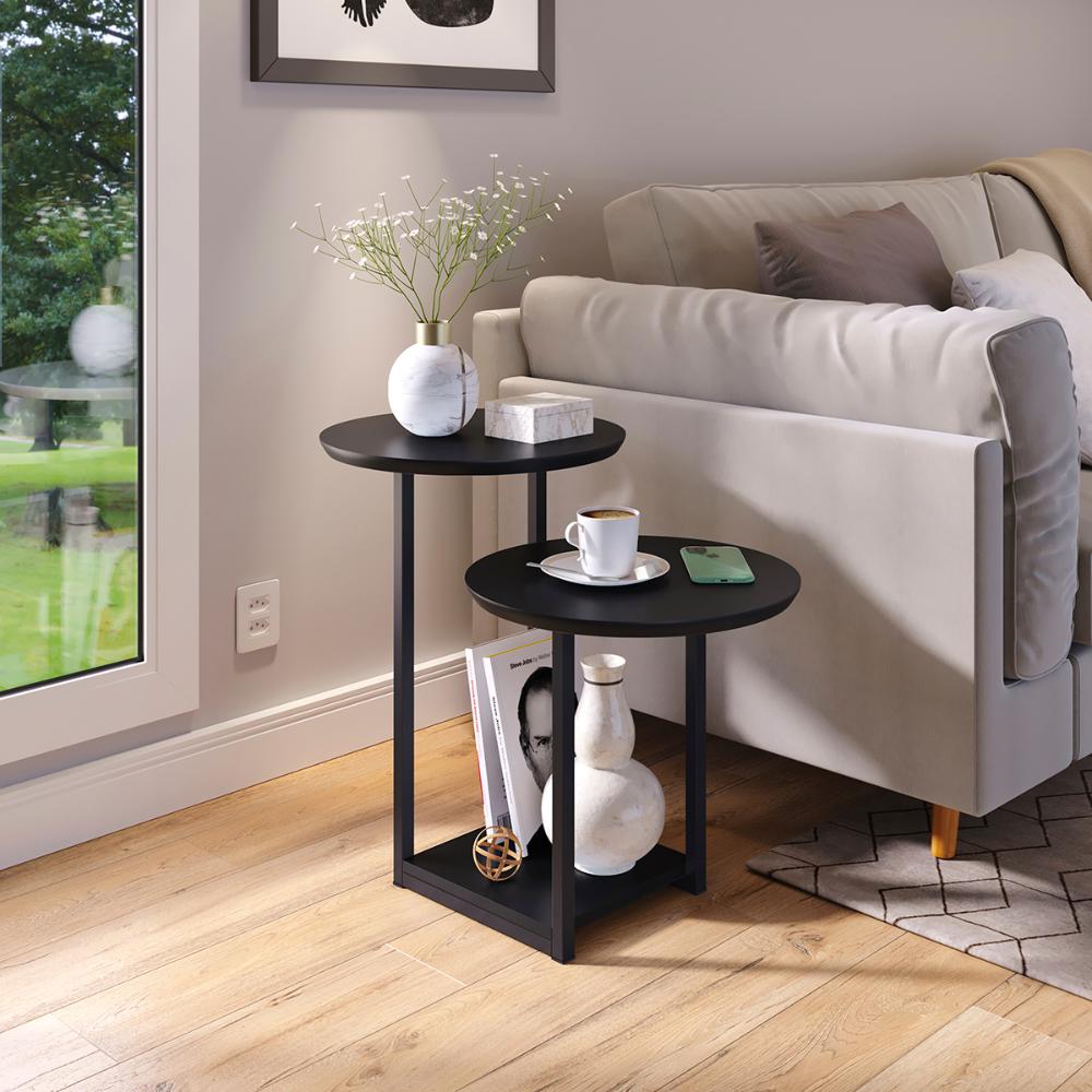 Kit Casa Aparador Buffet Dallas Cantinho Café Mesa Apoio Lateral Luiza Pés Ferro Decoração Sala Estar Preto - Lojas RPM