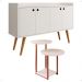 Kit Casa Aparador Buffet Dallas Off White Cantinho Café Mesa Apoio Lateral Luiza Pés Ferro Rose Decoração Sala Estar - Lojas RPM