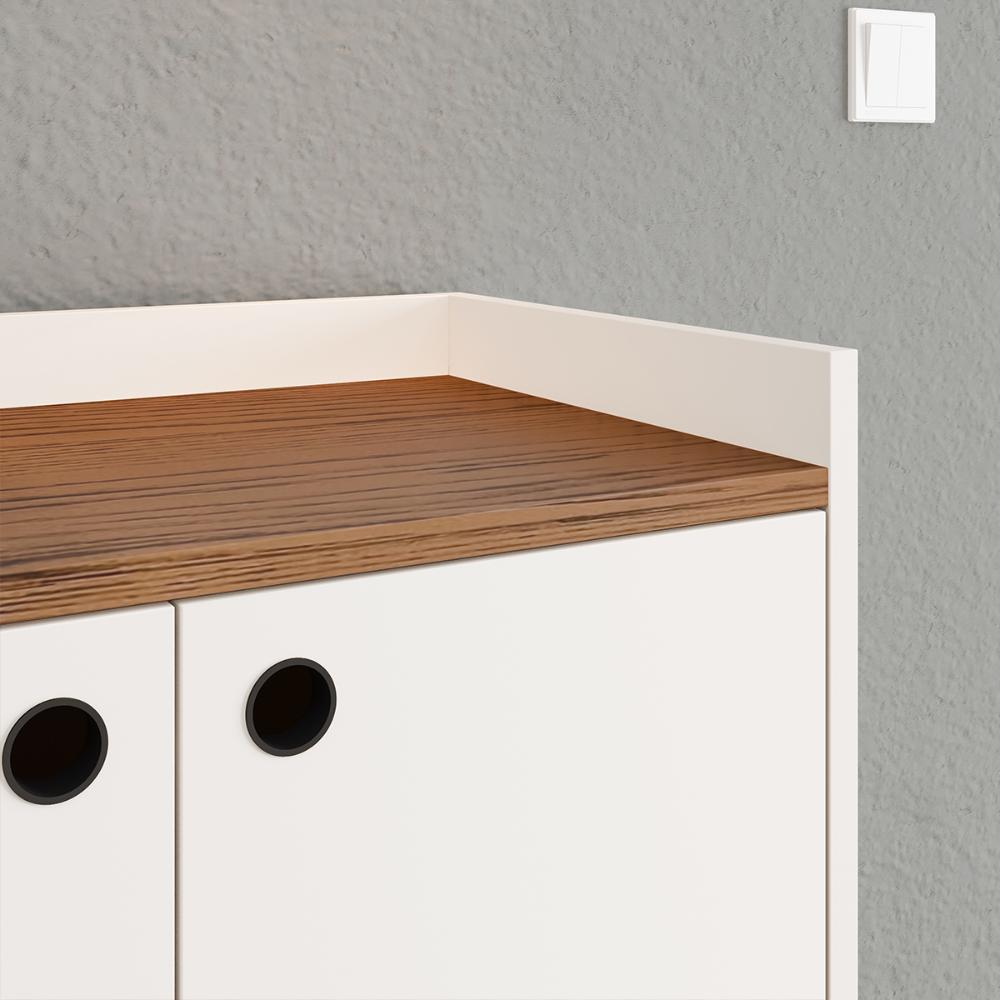 Kit Casa Aparador Buffet Dallas Off White/Freijó Cantinho Café Mesa Apoio Lateral Luiza Pés Ferro Rose Decoração Sala Estar - Lojas RPM