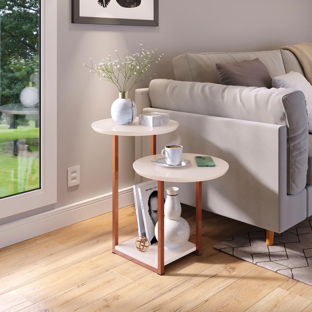 Kit Casa Aparador Buffet Dallas Off White/Ripado Cantinho Café Mesa Apoio Lateral Luiza Pés Ferro Rose Decoração Sala Estar - Lojas RPM