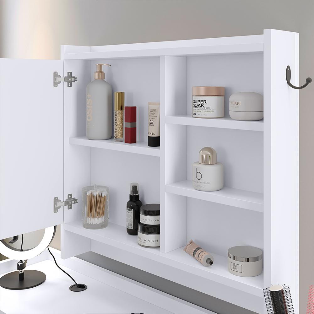Kit Espelheira Genova Prateleira Porta Itens Banheiro Rack Suspenso Classic Puxador Concha Multiuso Sala Quarto Branco - Lojas RPM