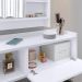 Kit Espelheira Genova Prateleira Porta Itens Banheiro Rack Suspenso Classic Puxador Concha Multiuso Sala Quarto Branco - Lojas RPM