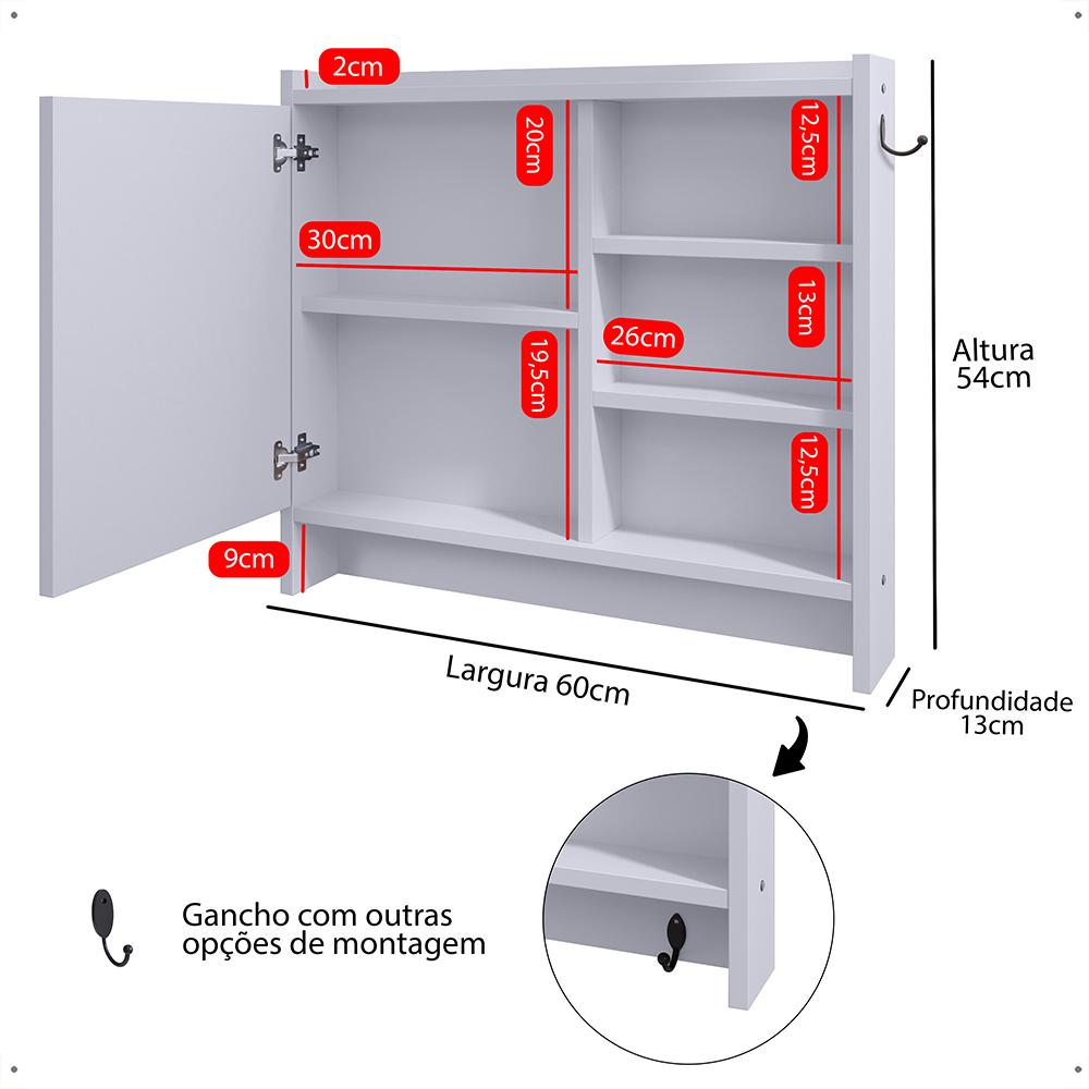 Kit Espelheira Genova Prateleira Porta Itens Banheiro Rack Suspenso Classic Puxador Concha Multiuso Sala Quarto Branco - Lojas RPM
