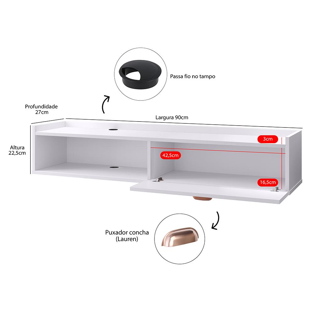 Kit Espelheira Genova Prateleira Porta Itens Banheiro Rack Suspenso Classic Puxador Concha Multiuso Sala Quarto Branco - Lojas RPM