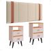 Kit Mesa Cabeceira Classic Gavetas Organizadoras Retrô Off White/Cinamomo Painel Suspenso Estofado Cama Box Queen Size 1,60 Bege Suede - Lojas RPM