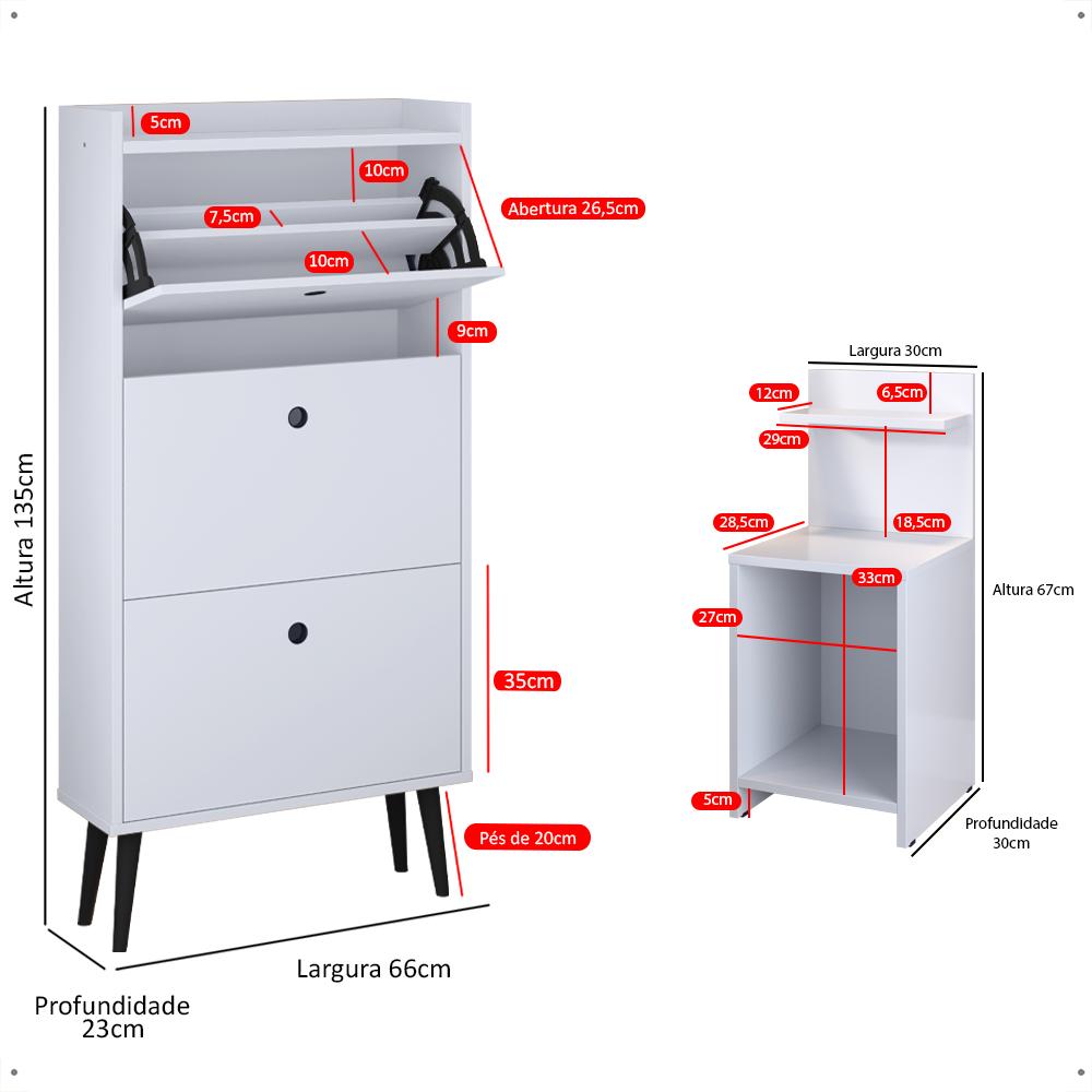 Kit Quarto 2 Mesas Cabeceira Mesinha Fantasy Lateral Cama Sapateira Vertical Dark Organizadora Calçados Unissex Branco - Lojas RPM