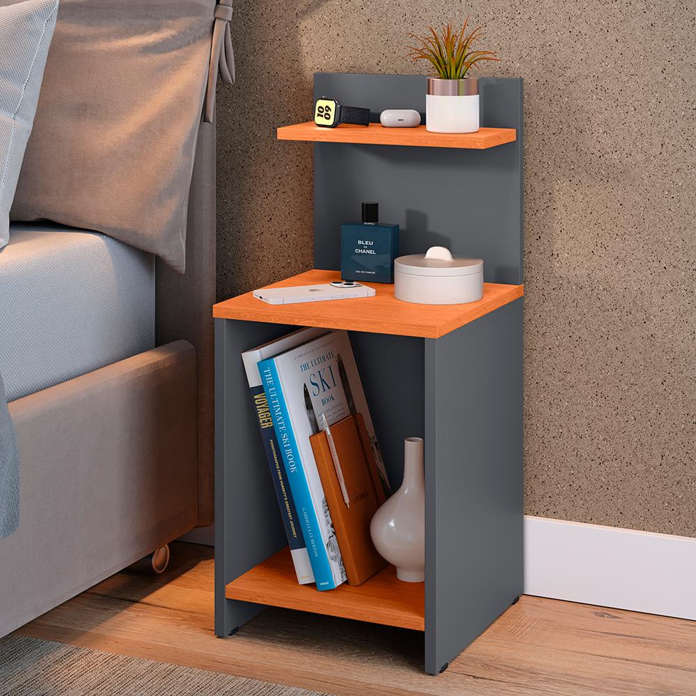 Kit Quarto 2 Mesas Cabeceira Mesinha Fantasy Lateral Cama Sapateira Vertical Dark Organizadora Calçados Unissex Cinza/Cinamomo - Lojas RPM