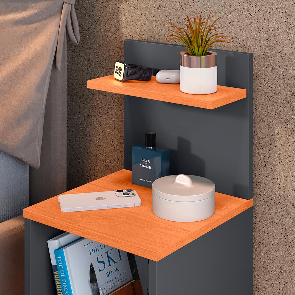 Kit Quarto 2 Mesas Cabeceira Mesinha Fantasy Lateral Cama Sapateira Vertical Dark Organizadora Calçados Unissex Cinza/Cinamomo - Lojas RPM