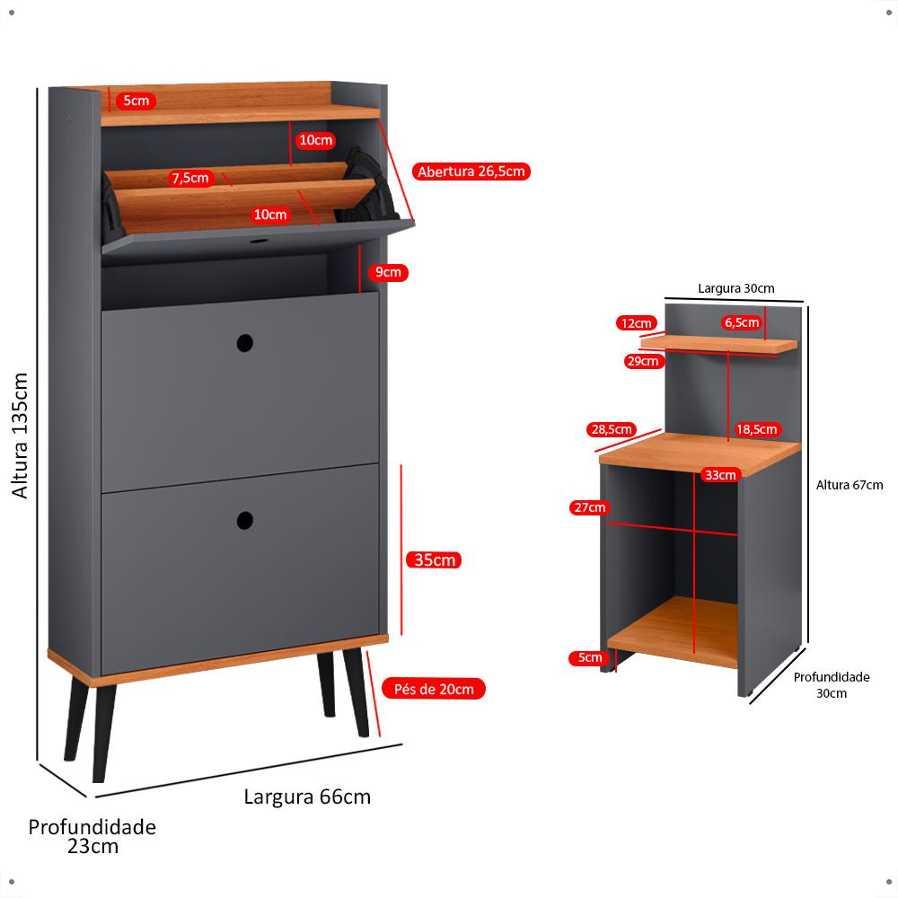 Kit Quarto 2 Mesas Cabeceira Mesinha Fantasy Lateral Cama Sapateira Vertical Dark Organizadora Calçados Unissex Cinza/Cinamomo - Lojas RPM