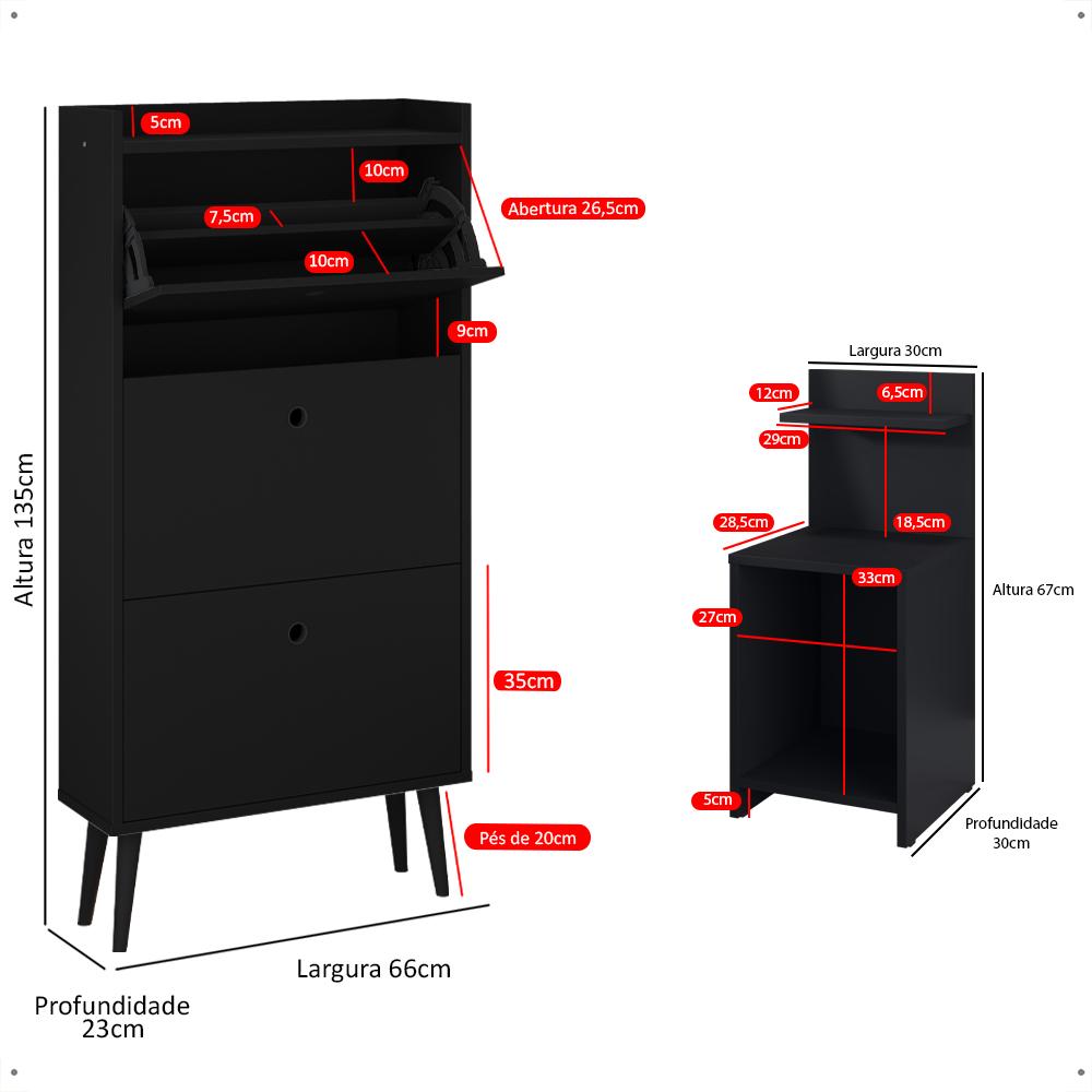 Kit Quarto 2 Mesas Cabeceira Mesinha Fantasy Lateral Cama Sapateira Vertical Dark Organizadora Calçados Unissex Preto - Lojas RPM