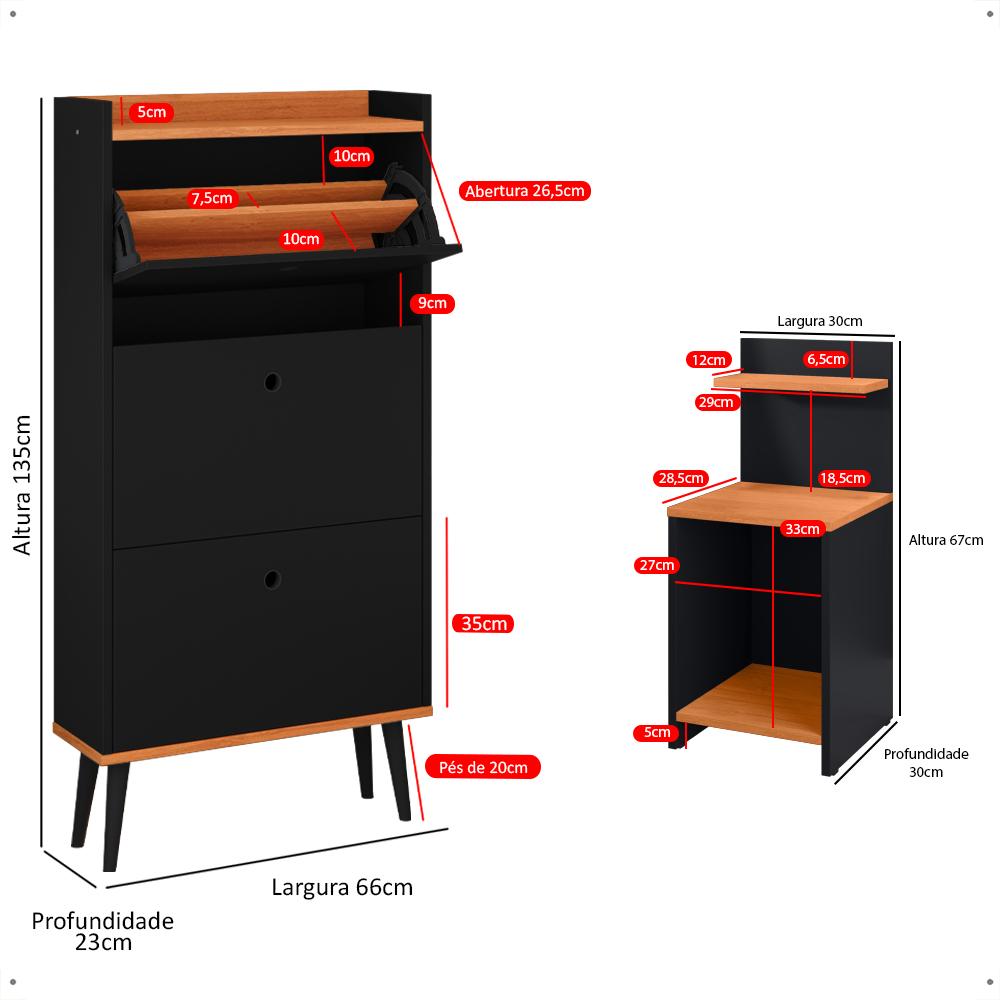 Kit Quarto 2 Mesas Cabeceira Mesinha Fantasy Lateral Cama Sapateira Vertical Dark Organizadora Calçados Unissex Preto/Cinamomo - Lojas RPM