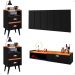 Kit Quarto 2 Mesas Cabeceira Penteadeira Suspensa Classic Preto/Cinamomo Cabeceira Júlia 1,40 Cama Box Casal Suede - Lojas RPM