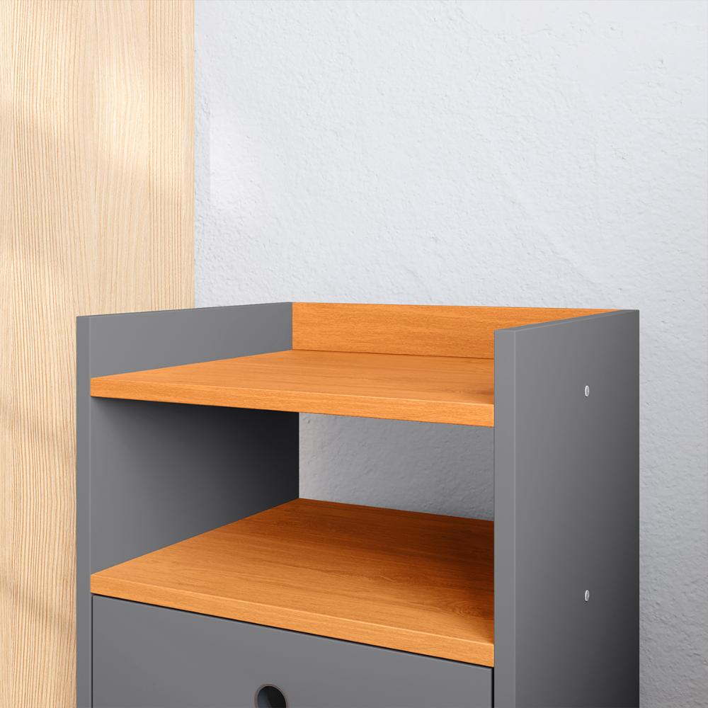 Kit Quarto 2 Mesas Cabeceira Retrô Cinza/Cinamomo Gavetas Nicho Painel Suspenso Cama Box Queen 1,60 Suede - Lojas RPM