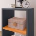Kit Quarto 2 Mesinhas Bella Prateleira Criado Retrô Cinza/Cinamomo Cabeceira Estofada Júlia Cinza Suede 1,40 Cama Box Casal - RPM