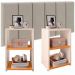 Kit Quarto 2 Mesinhas Bella Prateleira Criado Retrô Off/Cinamomo Cabeceira Estofada Júlia Bege Suede 1,40 Cama Box Casal - RPM
