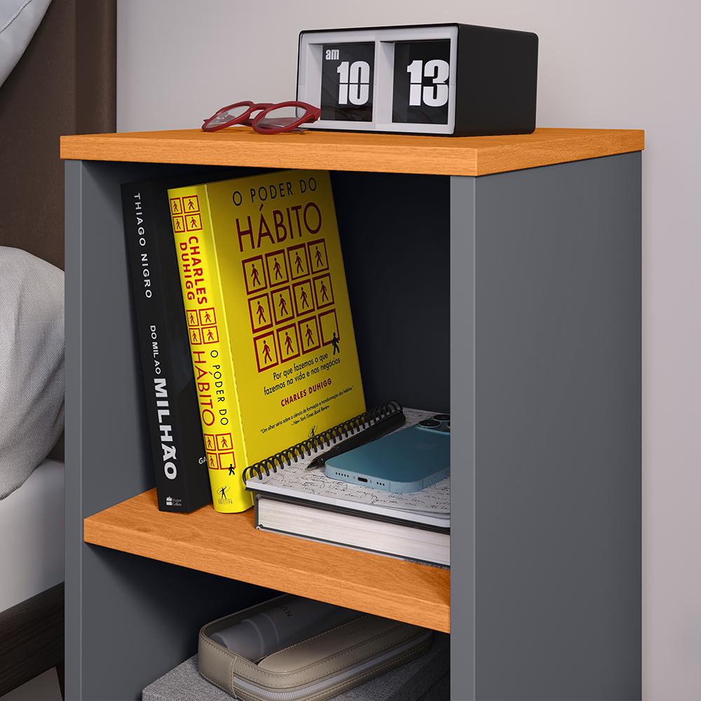 Kit Quarto 2 Mesinhas Charme Cinza/Cinamomo Nicho Prateleira Cabeceira Suspensa Julia Cinza Suede 1,40 Cama Casal Box - Lojas RPM