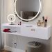 Kit Quarto 2 Mesinhas Mesa Lateral Cama Penteadeira Suspensa Camarim Branco Cabeceira King Size 1,95 Estofada Corino - Lojas RPM