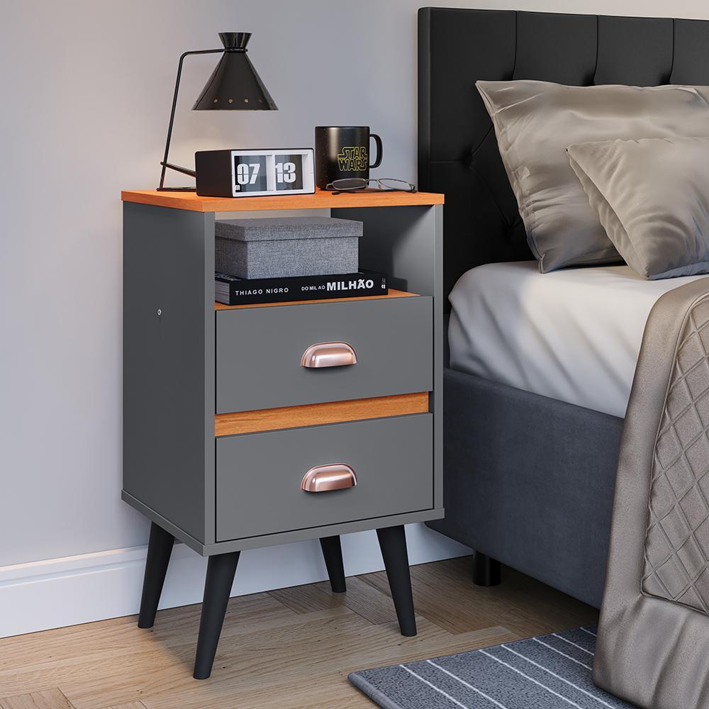 Kit Quarto 2 Mesinhas Mesa Lateral Cama Penteadeira Suspensa Camarim Cinza/Cinamomo Cabeceira King Size 1,95 Estofada Suede - Lojas RPM