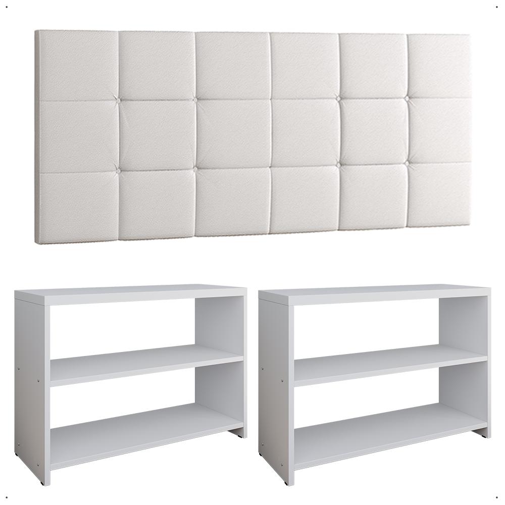 Kit Quarto 2 Sapateira Recamier Organizadora 9 Pares Calçados Branco Cabeceira Suspensa Cama Box Casal 1,40 Corino - Lojas RPM