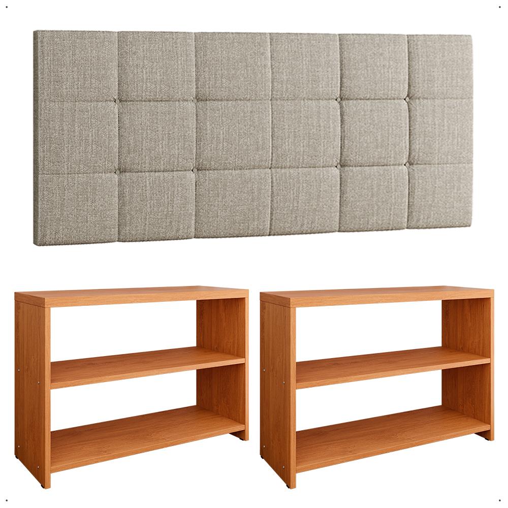 Kit Quarto 2 Sapateira Recamier Organizadora 9 Pares Calçados Cinamomo Cabeceira Suspensa Cama Box Casal 1,40 Bege Linho - Lojas RPM