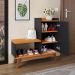 Kit Quarto Sapateira Shoes Banquinho Pés Madeira Rack Suspenso Home Decor Sala Decoração Casa Preto/Cinamomo - RPM Móveis
