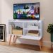 Kit Sala Estar Completa Painel Tv 32 Polegadas Prateleira Suspensa Rack Retrô 1 Porta Puxador Concha Branco - Lojas RPM