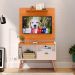 Kit Sala Estar Completa Painel Tv 32 Polegadas Prateleira Suspensa Rack Retrô 1 Porta Puxador Concha Cinamomo/Off White - Lojas RPM