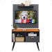 Kit Sala Estar Completa Painel Tv 32 Polegadas Prateleira Suspensa Rack Retrô 1 Porta Puxador Concha Cinza/Cinamomo - Lojas RPM