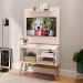 Kit Sala Estar Completa Painel Tv 32 Polegadas Prateleira Suspensa Rack Retrô 1 Porta Puxador Concha Off White/Ripado - Lojas RPM