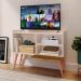 Kit Sala Estar Completa Painel Tv 32 Polegadas Prateleira Suspensa Rack Retrô 1 Porta Puxador Concha Ripado/Off White - Lojas RPM