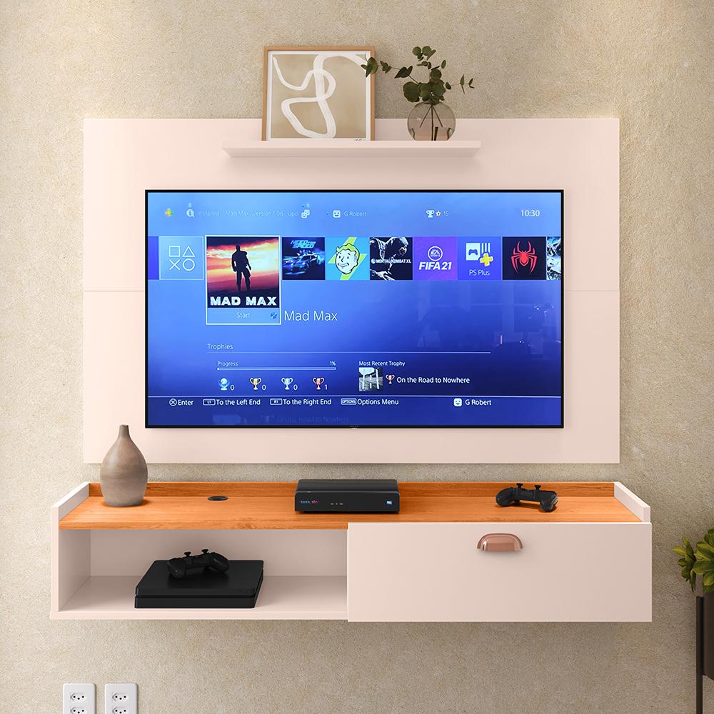 Kit Sala Estar Completa Rack Suspenso Home Classic Painel Star Tv 32 Polegadas Off White/Cinamomo - Lojas RPM