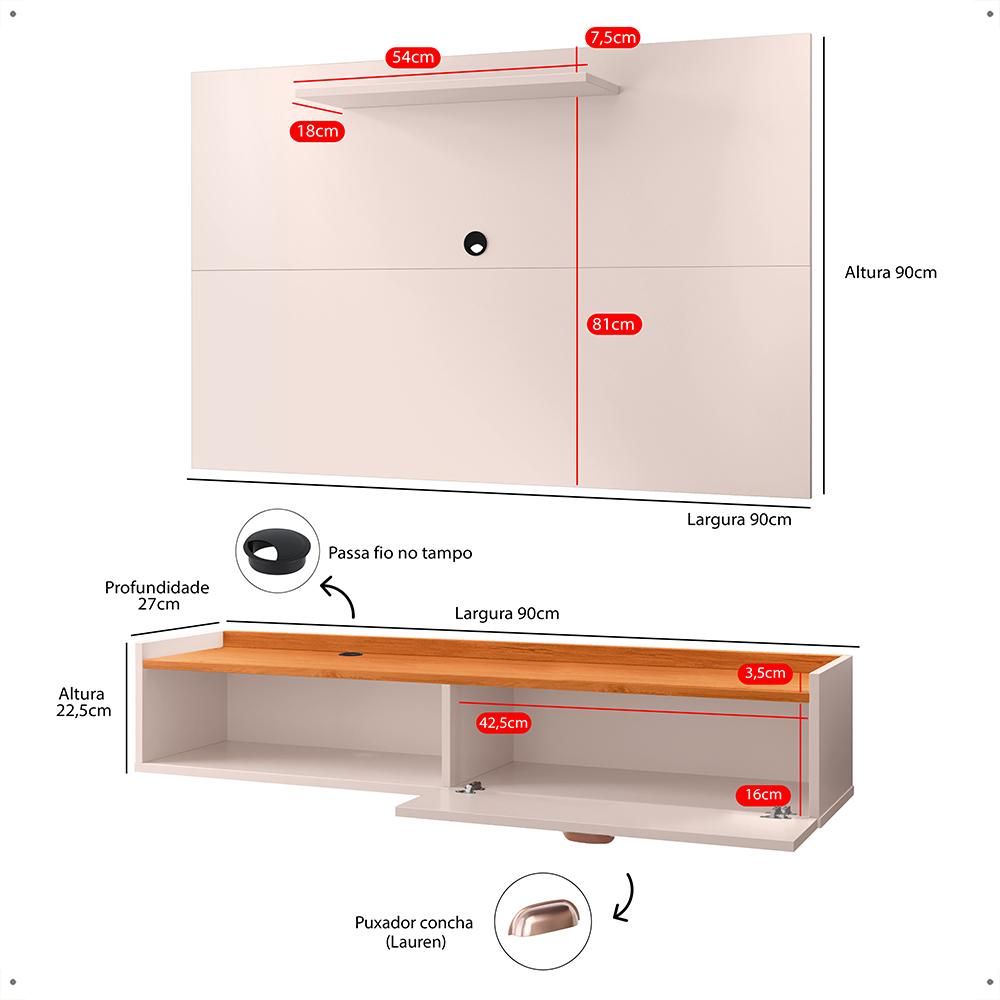 Kit Sala Estar Completa Rack Suspenso Home Classic Painel Star Tv 32 Polegadas Off White/Cinamomo - Lojas RPM