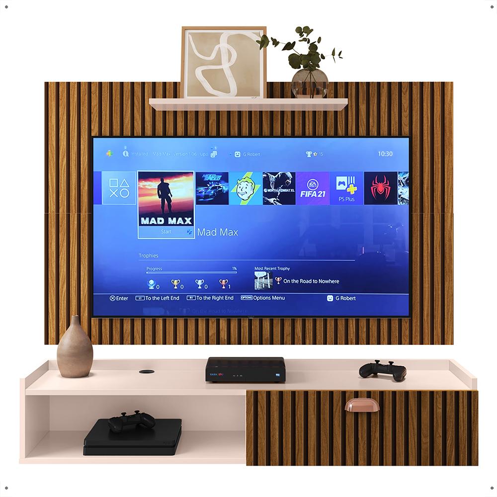 Kit Sala Estar Completa Rack Suspenso Home Classic Painel Star Tv 32 Polegadas Off White/Ripado - Lojas RPM