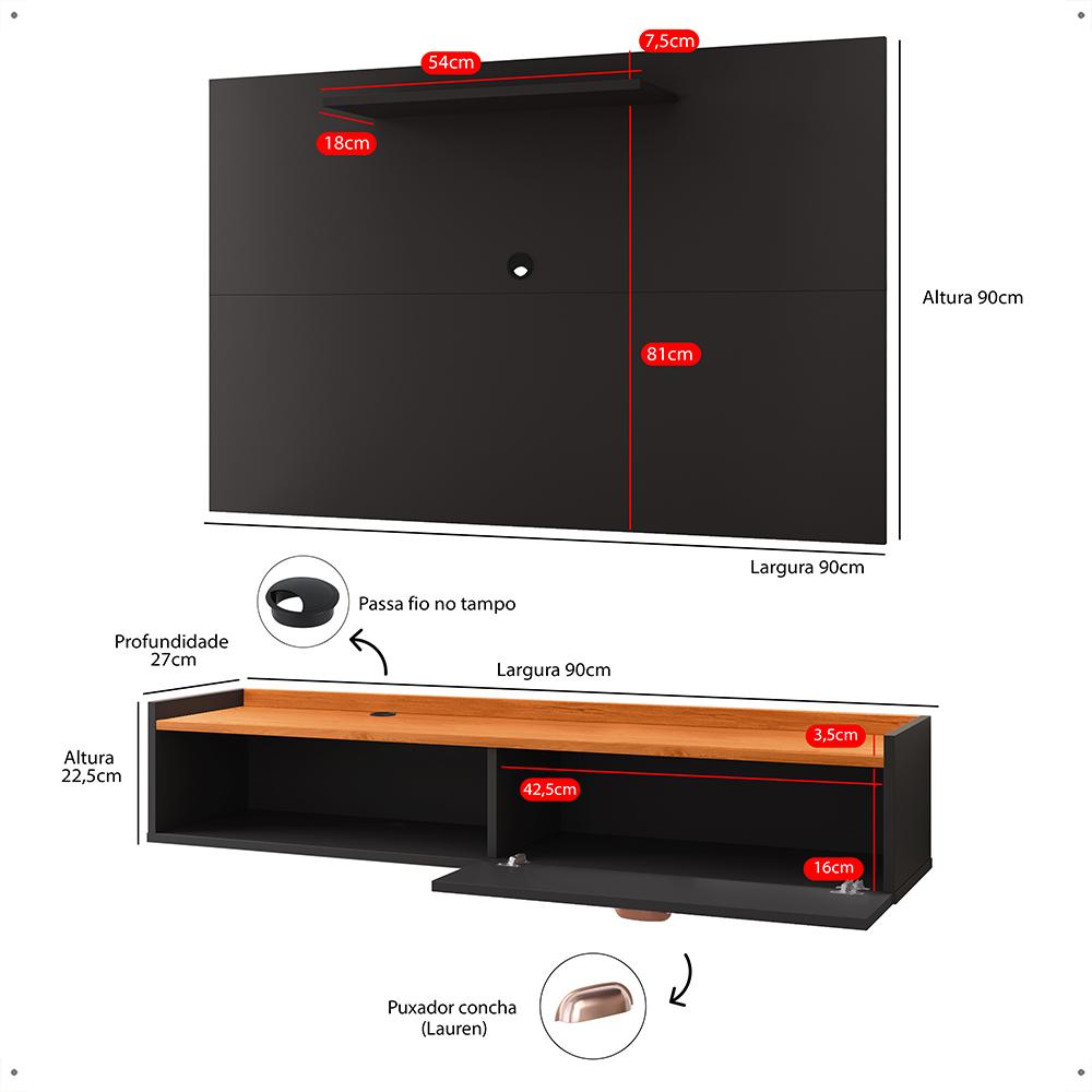 Kit Sala Estar Completa Rack Suspenso Home Classic Painel Star Tv 32 Polegadas Preto/Cinamomo - Lojas RPM