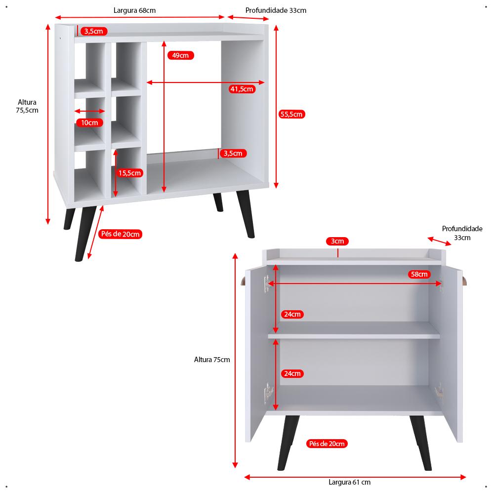 Kit Sala Jantar Cozinha Aparador Baden Adega Nicho Buffet Linea 2 Portas Puxador Concha Cantinho Café Branco - Lojas RPM