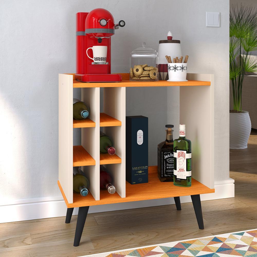 Kit Sala Jantar Cozinha Aparador Baden Adega Nicho Buffet Linea 2 Portas Puxador Concha Cantinho Café Off White/Cinamomo - Lojas RPM